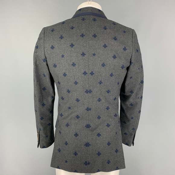 GUCCI Regular Charcoal Navy Royal Bee Embroidery Wool Sport Coat - Picture 3 of 7
